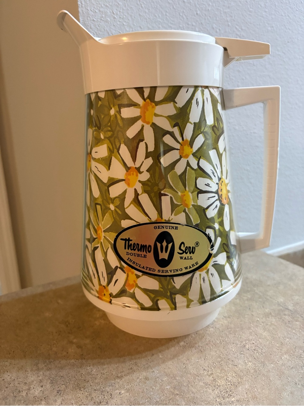 Vintage  West Bend Thermo-Serv  Floral Green carafe